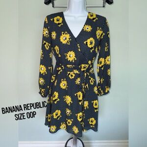 Banana Republic Long Sleeve Dress with Yellow Floral on Black